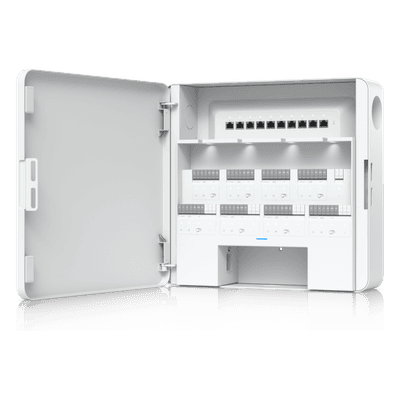 Concentrador de Acceso Empresarial / Control de 8 Puertas / 8 Puertos PoE / Respaldo de Batería 32-48 VCC / Carcasa de Acero y Policarbonato EAH-8 UBIQUITI