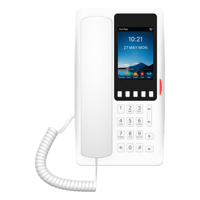 Teléfono IP Hotelero Wi-Fi 6 / Pantalla IPS 3.5" 320x480 / 2 Líneas SIP / 5 Teclas Programables / Puerto USB-A / PoE 802.3af / Audio HD / Diseño Blanco H6WW FANVIL