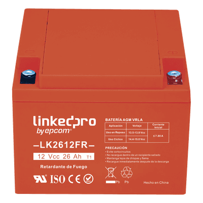 Batería AGM-VRLA / 12 V / 26 Ah / Retardante a la Flama UL94-V0 / Vida Útil 5 Años / Terminales T1 LK2612FR LINKEDPRO BY EPCOM