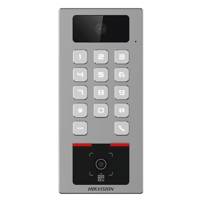 Terminal de Control de Acceso / Lector QR Exterior / Videoportero 2 MP / IP65 & IK09 / 100,000 Tarjetas / 300,000 Eventos / Bluetooth y App DS-K1T502DBWX-CQR HIKVISION