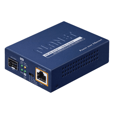 Convertidor de medios PoE++ / 10/100/1000BASE-T / 100/1000BASE-X SFP / 95W 802.3bt / Carcasa metálica / 3.7 x 2.8 x 1.0 pulgadas GUP-805A-95W PLANET
