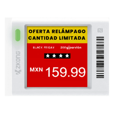 Etiqueta Electrónica de Estantería / Pantalla EPD 1.5" / 152x152 Píxeles / 4 Colores / BLE 5.0 con AES-128 / Autonomía 3 Años / NFC / 180° Visión