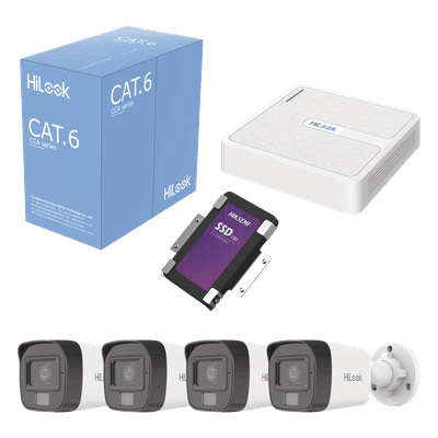 Kit IP / 4 Megapixel / NVR 8 Canales con 8 Puertos PoE+ / 4 Cámaras Bala Exterior / Micrófono Integrado / SSD 1 TB / Cable 305 m (1000.7 ft)