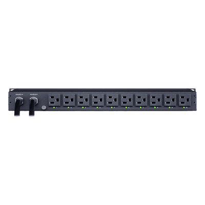 PDU ATS Monitoreable / 10 Salidas NEMA 5-15R / 2 Entradas 120 Vca NEMA 5-15P / 1UR Horizontal 19 in / Transferencia 8-12 ms PDU44001 CYBERPOWER