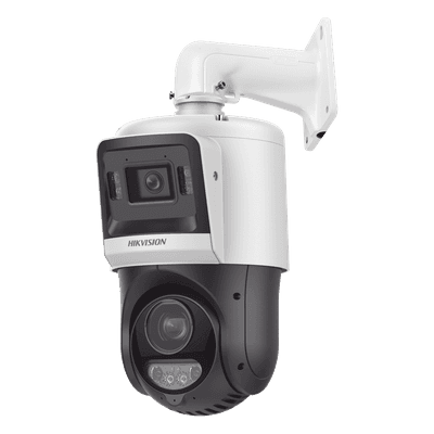 Domo PTZ IP TandemVu / 4 Megapixel + 4 Megapixel / Zoom Óptico 15X / IR 100 m (328.1 ft) + Luz Blanca 30 m (98.4 ft) / Audio Bidireccional / IP67 / PoE+ DS-2SE4C415MWG-E/14(F0) HIKVISION