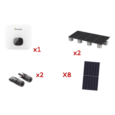 Kit Solar de Interconexión / 5 kW 220 Vca / 8 Paneles de 645 W / Inversor Híbrido / Montaje Estructural Incluido MIN5000KIT1 GROWATT