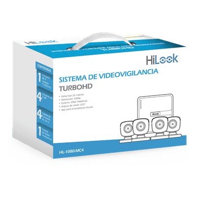 Kit TurboHD / 4 Canales / 4 Cámaras Bala 2 Megapixel / IR 20 m (65.6 ft) / H.265+ / IP66 / HDMI y VGA Simultáneo