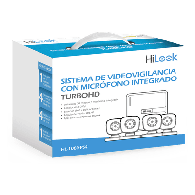 Kit de Videovigilancia TurboHD / 4 Canales / 1080p Lite / Audio por Coaxitron / IR 20 m (65.6 ft) / 4 Cámaras Bala con Micrófono Integrado