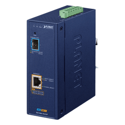 Convertidor de Medios PoE Industrial / 10G SFP+ y 10GBASE-T / PoE++ 95W / -40 a 75°C (-40 a 167°F) / SNMPv3, VLAN, ERPS, QoS / Dual Alimentación 12-54V IXT-900-1X1UP PLANET