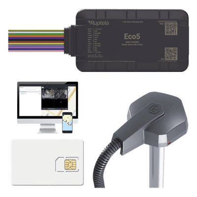 Kit de Rastreo Vehicular / Sensor de Combustible Cableado / LTE Cat1 y LTE-M / BLE 5.0 / GNSS U-blox / IP54 / Batería de Respaldo / Detección de Interferencias ECO5KITFUEL2 RUPTELA