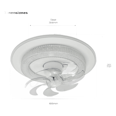 Ventilador de Techo con Luminario LED / 88 W / 6 Velocidades / 3 Tonos de Luz 2700-6500 K / Giro 360° / Diámetro 495 mm / Dimeable / 5400 lm