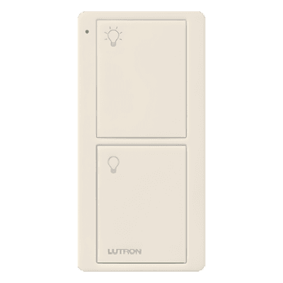 Control Inalámbrico RF / 2 Botones On/Off / Alcance 9 m (30 ft) / Integración con Atenuadores y Hubs / Montaje en Pared o Portátil / Acabado Gloss Light Almond PJ22BGLAL01 LUTRON ELECTRONICS