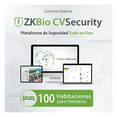 Licencia de Software / Módulo de Hotelería / 100 Habitaciones / Cerraduras LockPro y LH3000 / Enrolador Biométrico / Tarjetas AccessCard M1K/M4K ZKCVHOTEL100 ZKTECO