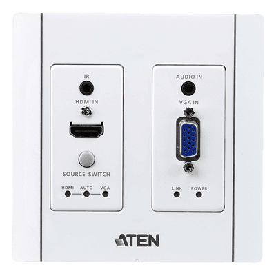 Transmisor HDBaseT de Pared / HDMI y VGA / 4K a 100 m (328 pies) / PoH PD / Conmutación Automática / IR y RS-232 VE2812AUST ATEN