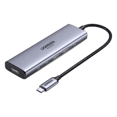 Hub USB-C 6 en 1 / HDMI 4K@60Hz / 4x USB 3.2 Gen 2 10 Gbps / PD 100W / Aluminio / 20 cm