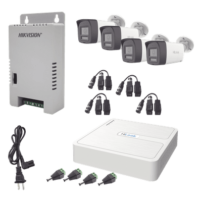 Kit de Videovigilancia TurboHD / DVR 4 Canales + 1 IP / 4 Cámaras Bala 2 Megapixel / Audio Bidireccional / Dual Light IR 30 m (98.4 ft) + Luz Blanca 20 m (65.6 ft) / IP67 / Fuente Regulada 12-15 VCC