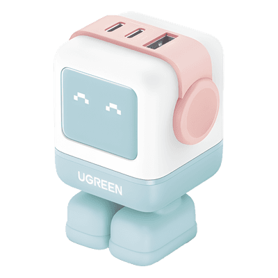 Cargador RobotGaN de 65W Serie UNO | 3 Puertos de Carga Rápida | 2 USB-C | 1 USB-A | PD 3.0 | QC 4.0 | Carga Inteligente | Tecnología GaN II | Zapato Magnético Extraíble | Carcasa Ignifuga | Pantalla LED. 35856B UGREEN