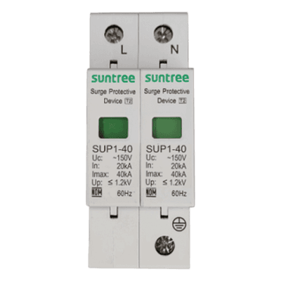Supresor de Picos Transitorios / 230 Vca / 2 Polos / Tiempo de Respuesta <20 ns / Clase II / Riel DIN 35 mm / -40°C a +80°C SUP1H40/220VAC/2P SUNTREE