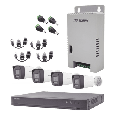 Kit de Videovigilancia TurboHD / DVR 4 Canales 4K / 4 Cámaras Bala 3K / Audio Bidireccional / Dual Light 30 m (98.4 ft) / IP67 / Fuente 12VDC