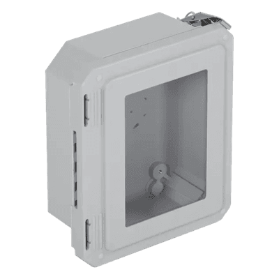 Caja de Fibra de Vidrio / 8.77" (22.27 cm) Alto x 6.77" (17.19 cm) Ancho x 4.06" (10.31 cm) Profundo / Ventanilla Transparente / Certificación UL/cUL / Uso Exterior EF080604-W STI