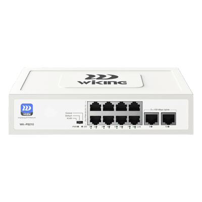 Switch PoE No Administrable / 8 Puertos 10/100 Mbps PoE af/at / 2 Puertos Uplink 10/100 Mbps / Presupuesto PoE 76 W / Alcance PoE 250 m (820.2 ft) WKPS210 WI-TEK