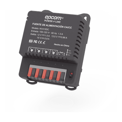 Fuente de Poder para CCTV / 4 Canales / Salida Ajustable 12/13.5/15 Vcc / 4 A Total / Instalación en Pared NV-415-DC EPCOM POWERLINE