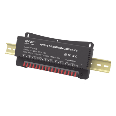 Fuente de Poder / 16 Canales / Salida Ajustable 12/13.5/15 Vcc / 16 A / 48 W / Montaje en Pared / -20°C a 70°C NV-1615.DC EPCOM POWERLINE