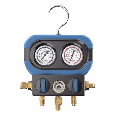 Manifold de 2 Válvulas / Presión Máxima 500 psi / Vacío -30 inHg / Multigas R22, R32/R410A, R404A, R407C / Conexión 5/16" SAE / Resistente a Impactos AM-AA EPCOM