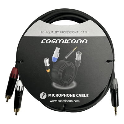 Cable Audio 3.5mm a 2 RCA / 3m (9.8ft) / Conectores Negros / Diferenciadores Rojo y Blanco / Nylon Trenzado / Cobre OFC CMC220AS-TP-2RM-3-YBG1 COSMICONN