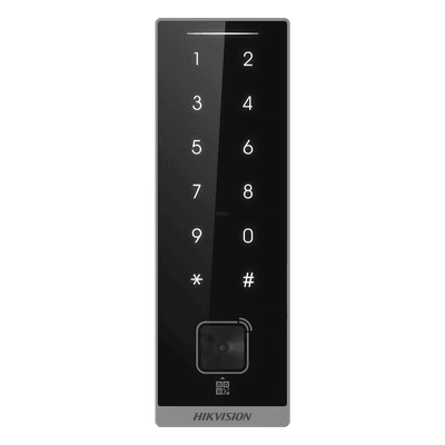 Teclado Esclavo de Control de Acceso / Lector Dual MIFARE 13.56 MHz y PROX EM 125 KHz / Bluetooth y Códigos QR / PIN Táctil / RS-485 Wiegand OSDP / Rango Térmico -40°C a 65°C