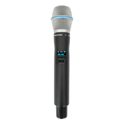 Micrófono Inalámbrico de Mano / UHF 470-830 MHz / Modulación Digital PI/4-DQPSK / Autonomía >10 Horas / Mute Automático por Caída / Display OLED / 7 Niveles Potencia