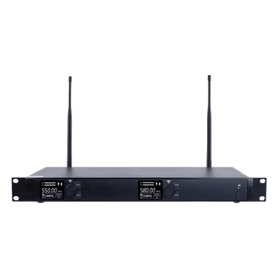 Receptor Inalámbrico Dual Canal / U-Band Digital / 4 Bandas 470-830 MHz / Modulación pi/4-DQPSK / Pantalla TFT-LCD 2.2" / Anti-Interferencia ID Code Pilot / Salidas Balanceadas y Desbalanceadas / Ecualización Ajustable