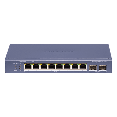 Switch PoE+ Administrable / 8 Puertos Gigabit PoE+ / 2 SFP / Gestión Cloud / Alcance Extendido 300 m / 984 pies / 110 W DS-3E1510P-SI-8P2F HIKVISION