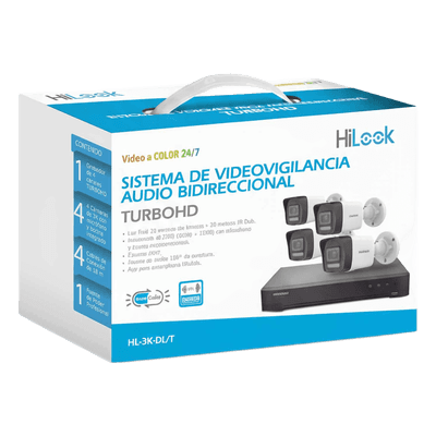 Kit TurboHD / 3K 5 Megapixel Lite / DVR 4 Canales / 4 Cámaras Bala Dual Light / Audio Bidireccional / IR 30 m (98.4 ft) / Cables 18 m (59.1 ft) HL-3K-DL/T HiLook by HIKVISION