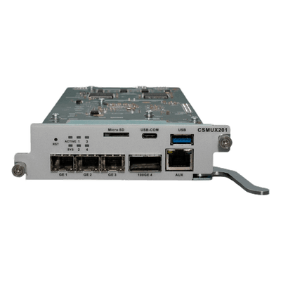 Tarjeta de Control y Uplink / 3x SFP/SFP+ 1/10G / 1x QSFP28 40/50/100G / Puerto Consola RJ45 / Out-Band 10/100/1000Base-T CSMUX201 V-SOL