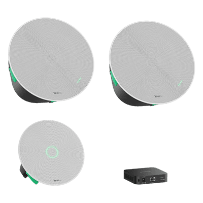 Kit de Audio para Videoconferencia / Micrófono de Techo con 16 Cápsulas / Altavoces de Techo / Switch PoE Integrado / Cobertura Extendida para Salas Medianas y Grandes CMKIT-121 YEALINK