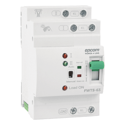 Interruptor de Transferencia Automática / 110 VCA / 63 A / Conmutación 20 ms / Doble Entrada / Protección Industrial EPTRANSFER110 EPCOM POWERLINE