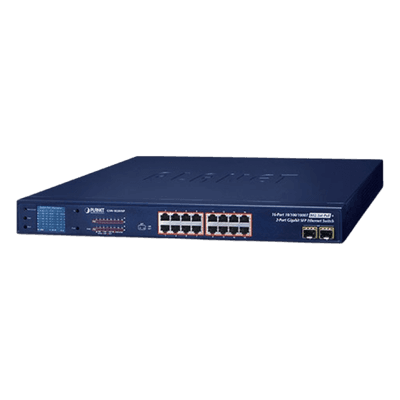 Switch PoE+ / 16 Puertos Gigabit / 2 Combo SFP / LCD / 300W / 1U Rack / 0.76 x 1.44 x 0.14 ft