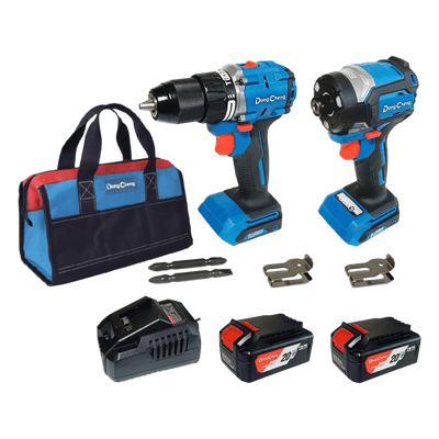 Kit Taladro Percutor y Atornillador de Impacto / 20V / Motor Brushless / 2 Baterías 4.0Ah Li-ion / Cargador Rápido / Bolsa de Transporte DNG-KTP01 DONGCHENG