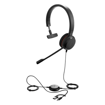 Headset Profesional Mono / USB-C/A / Cancelación de Ruido / Certificación Microsoft Teams / Altavoces 28 mm EVOLVE20MONOMSUSBC/A JABRA