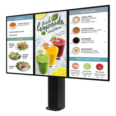 Kiosco digital exterior / 55" / IP65 / UL 48 / Base pedestal 8" / Rotación 30° / 3 pantallas / 1.83 m / Drive-thru KOF555-3 PEERLESS