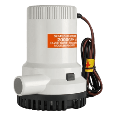 Bomba de Achique / 2000 GPH (7571 LPH) / 12V CD / Eje de Acero Inoxidable / Operación en Seco / Anti-Airlock / Certificación ISO 8849 SFBP1-G2000-01 SEAFLO