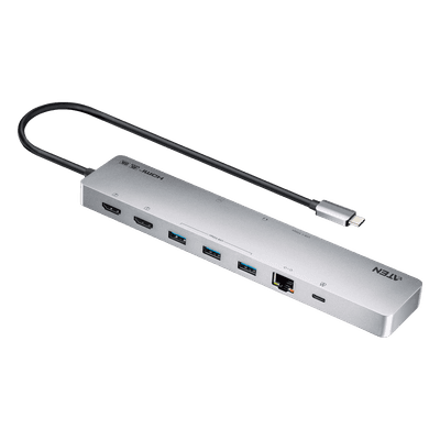 Dock Multipuerto USB-C / 11 en 1 / 8K@120Hz Single o Dual 4K@60Hz / PD 100W / USB 3.2 Gen 1 / Ethernet Gigabit / SD MicroSD / Aluminio / 8.66x1.57x0.63 in UH3240 ATEN
