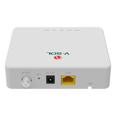 ONU Bridge / Dual GPON-EPON / 1x SC/APC PON / 1x LAN Gigabit / 1x CATV / Triple Play / 130x100x30 mm (5.1x3.9x1.2 in) V2801T V-SOL