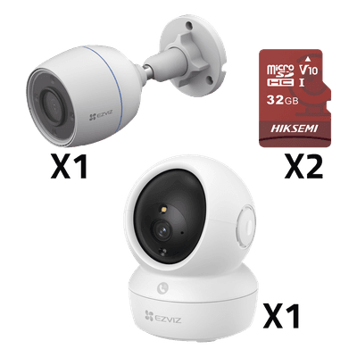 Kit de Cámaras Wi-Fi / 5 Megapixel Interior / 1080p Exterior / Micro SD 32 GB / Detección de Movimiento Inteligente / Notificaciones en Tiempo Real CSH6C/5MP/H3C/KM2 EZVIZ