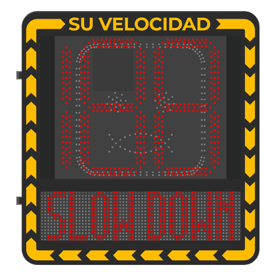Radar Medidor de Velocidad / Detección 100 m (328.1 ft) / 32 Objetivos / 3 Carriles / Pantalla LED 3000 cd/m² / IP66 / Ethernet