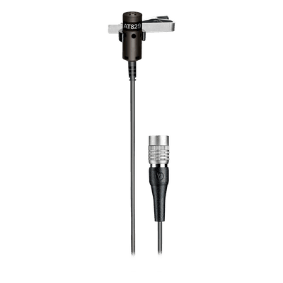 Micrófono Lavalier Inalámbrico / Condensador Cardioide / 1.4 m (4.6 ft) / Patrón Polar 120° / Conector 4 Pines Lock / 2.4 g / 24 mm x 10.5 mm AT-829CW AUDIO-TECHNICA