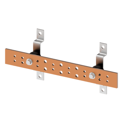 Barra de Tierra para Telecomunicaciones / Cobre Electrochapado / 0.25 x 2.00 x 16.00 pulgadas (6.4 x 50.8 x 406.4 mm) / 12 Puntos de Conexión / Incluye Soportes y Conectores / Anticorrosivo DGTB216 HOFFMAN
