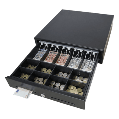 Cajón para Efectivo / Apertura Manual Push Open / Sin Electricidad / Insertos Ajustables 4/5/6/8 Billetes / Acero SPCC / 410 mm MK410 MAKEN