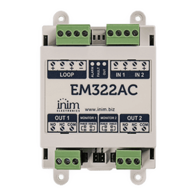Módulo de Control / 2 Entradas Supervisadas / 2 Salidas de Relé 230 VCA / LoopMap / Autodireccionamiento 240 Direcciones / EN54-17 y EN54-18 EM322AC INIM ELECTRONICS